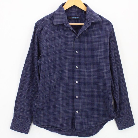 Zachary Prell Shirt Mens Navy Blue Plaid Casual Button Down Collared Size Small - Picture 1 of 9